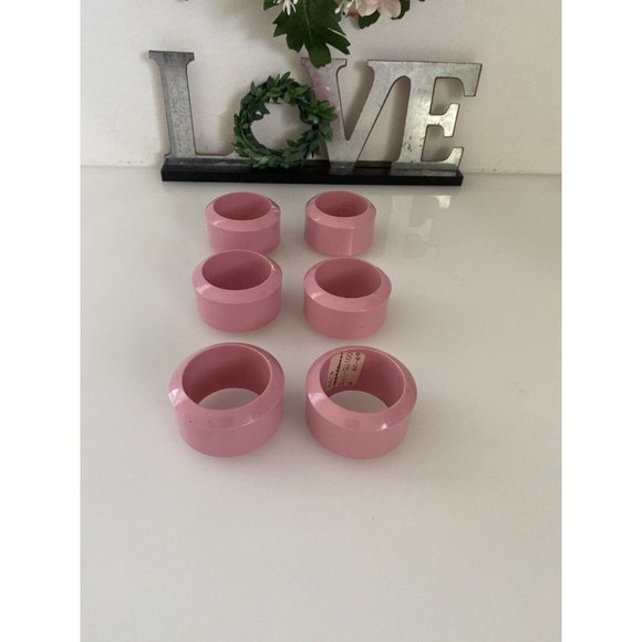 Vintage Mid Century Modern Set of 6 Pink Round Melamine Napkin Rings Holders EUC - Picture 1 of 16